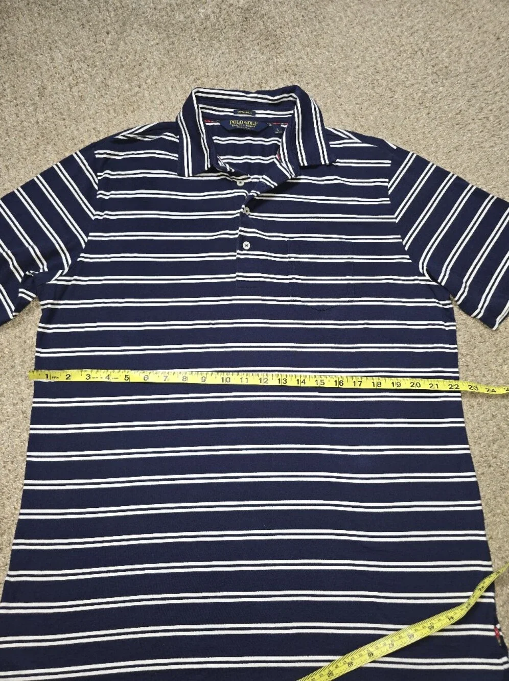 Ralph Lauren Navy and White Striped Polo Golf Shirt Size Large